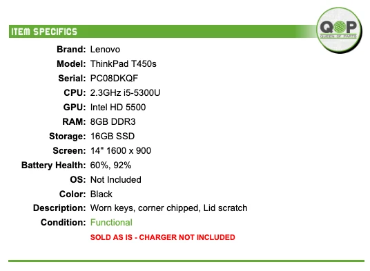 Lenovo ThinkPad T450s - 14" HD, 2.3GHz i5, 8GB DDR3 RAM, 16GB SSD Foto 2 de 4