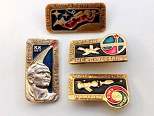 Soviet Badges: Yuri Gagarin, Man in Open Space, Interkosmos, Soyuz-Apollo. USSR