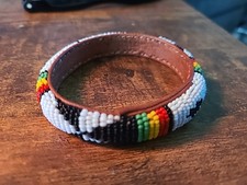 Handmade Seed Beaded Tribal Leather Bracelet Small