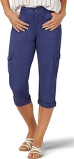 LEE L14112 Womens Ink Blue Relaxed Austyn Knit-Waist Cargo Capri Size 18 Medium