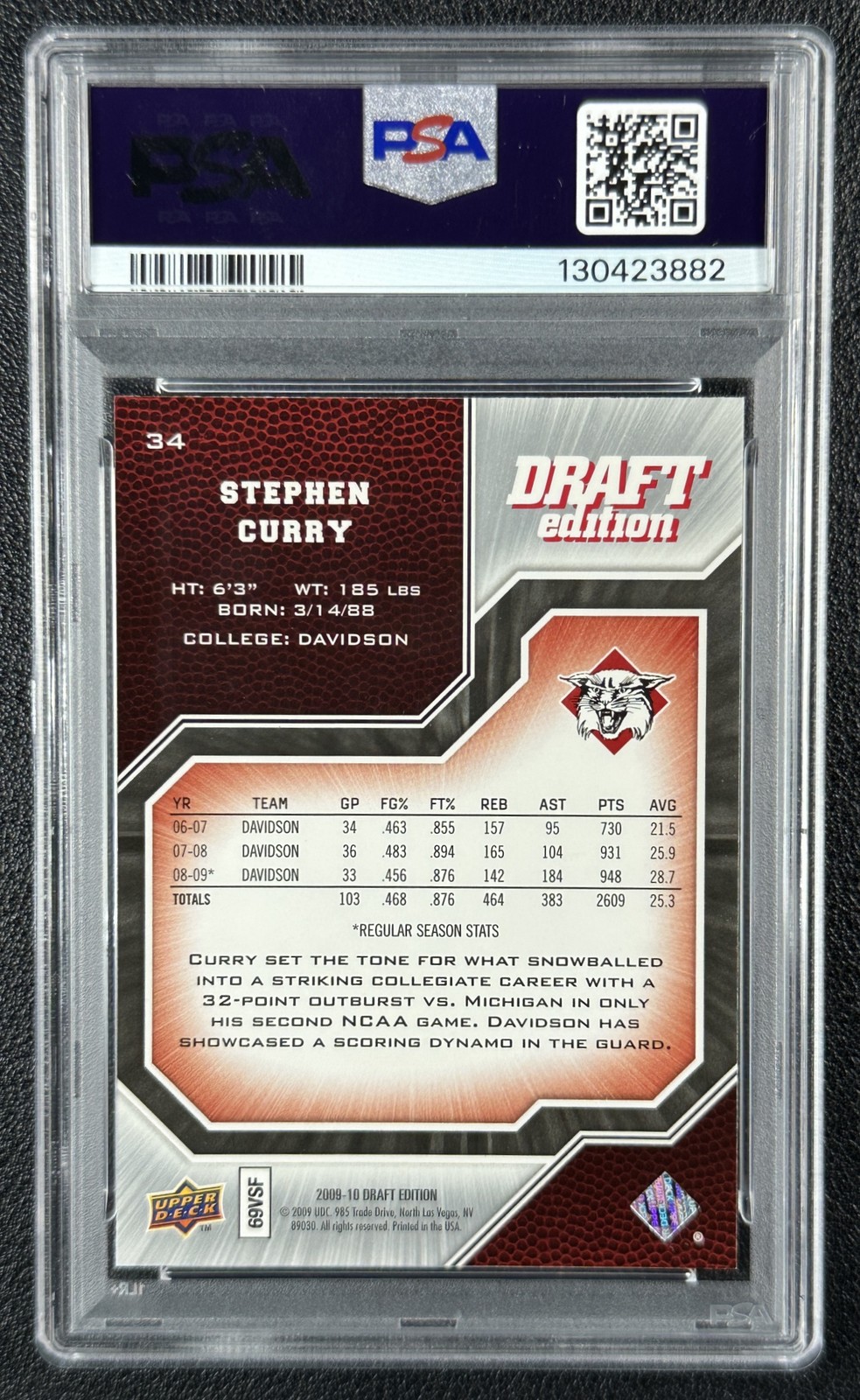 STEPHEN CURRY PSA 9 2009-10 UPPER DECK DRAFT EDITION #34 ROOKIE RC 3882 view 2