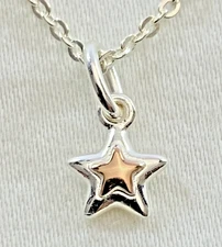 Kit Heath 18K Gold & Sterling Silver 925 Kid's Tiny Star Necklace 14", Signed NO