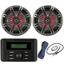 Kicker KMC3 Marine USB Receiver, 2x 6.5" LED Speakers w/Grilles, Wire, Antenna