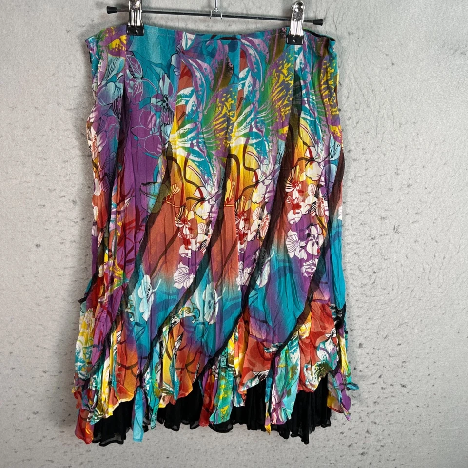 Falda midi Alberto Makali para mujer talla 6 multicolor floral en capas con cremallera lateral Foto 2 de 4