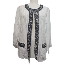 Chicos Linen Cardigan Blazer Jacket sz 2 Womens Medium Large Pearl Beads