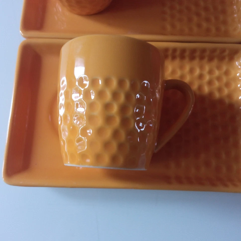 GENEVIEVE    LETHU    grain de riz 6  tasses  et  sous tasses à  café    VINTAGE - Photo 3/4