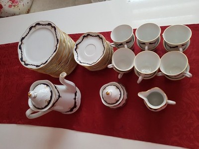 Kaffeeservice Tafelservice Winterling Marktleuthen Goldrand mit Kobaltblau 12 P