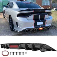 For Dodge Charger Sxt Rt Srt Carbon Fiber Rear Bumper Diffuser Led Brake Light