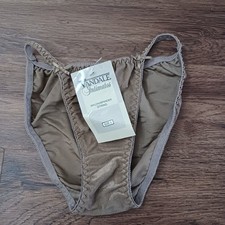 New Van Dale Tan Ribbed Stretch Nylon Spandex String Bikini Panties Size 5