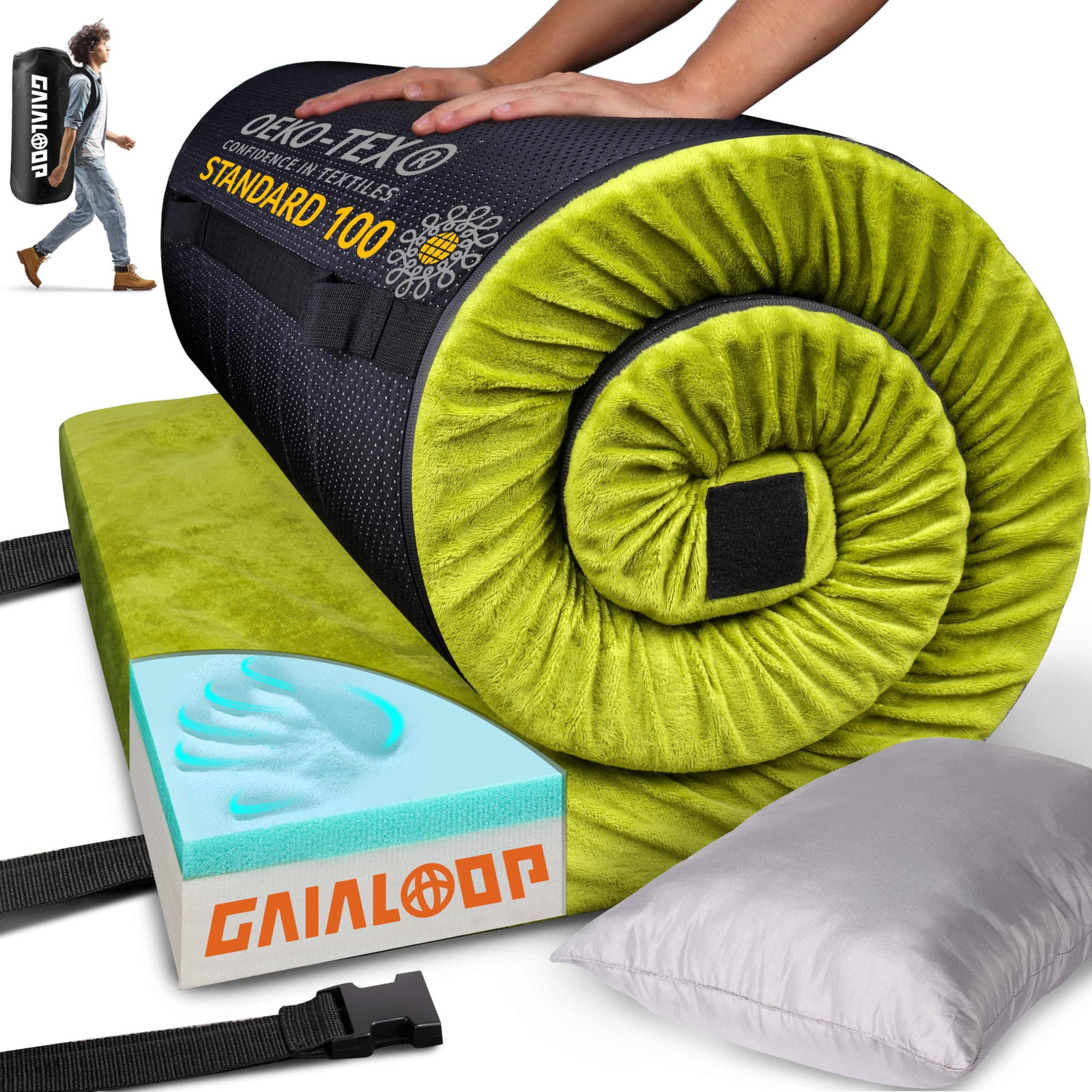 Thick Memory Foam Camping Mattress Sleeping Pad [Car/Tent/Cot] 3 Inch Portabl...