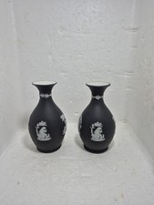 Lovely Pair Of Wedgwood JasperWare Dipped Black Bud Vases Shape 1520 c1890 5"×3"