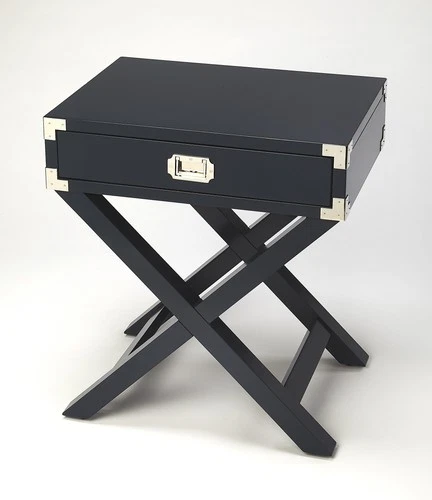 Modern Campaign Style Blue Side Table with Drawer - Picture 1 of 5