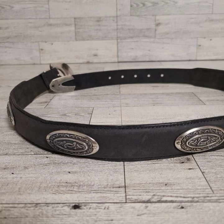 Cinturón Vaquera Vintage Western Gris Cuero Nobuck Rodeo Concho Para Mujer Talla M Foto 4 de 4