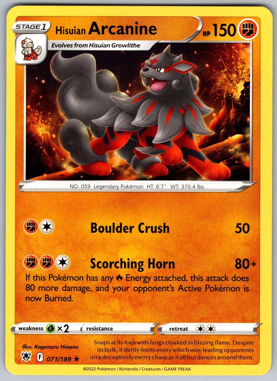 Hisuian Arcanine 071/189 Rare Astral Radiance Pokemon Near Mint