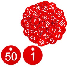 Jeffdad 1-50 Number Tags, Plastic ID Hang Tags 1.4 0.4 inches, Red