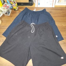 2 Pairs Champion Athletic Drawstring Shorts Black Blue Men s Sz L Vintage Styl