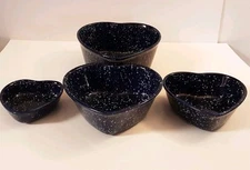 Cobalt Blue Speckled Set Of 4 Heart Shaped Nesting Bowls