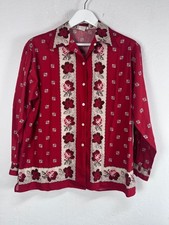 Banana Republic Women Red Floral Button-Down Shirt Blouse Top Medium Long Sleeve