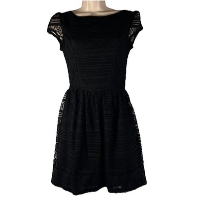 Three Pink Hearts Dress Women's Size 3 Above Knee Sleeveless Black Lace A-Line