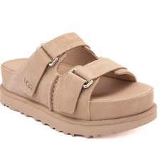 NEW UGG TAN SAND Goldenstar Hi Slide Double Strap Platform LEATHERSandals SZ 9