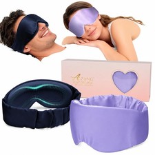 Silk Sleep Mask for Women Men, 3D 1 Count Pack of 2 , Purple Blue