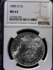 1885-O Silver Morgan Dollar NGC MS63