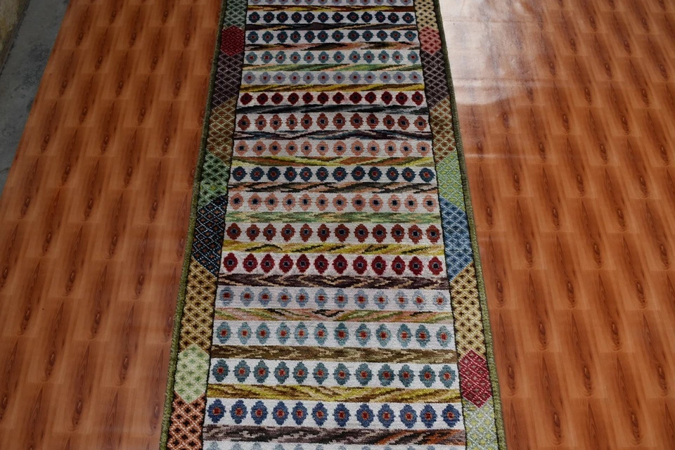 Striped Rug Hand Knotted Area Rug Oriental Multicolor 2x6 Corridor Décor - Image 3 of 4