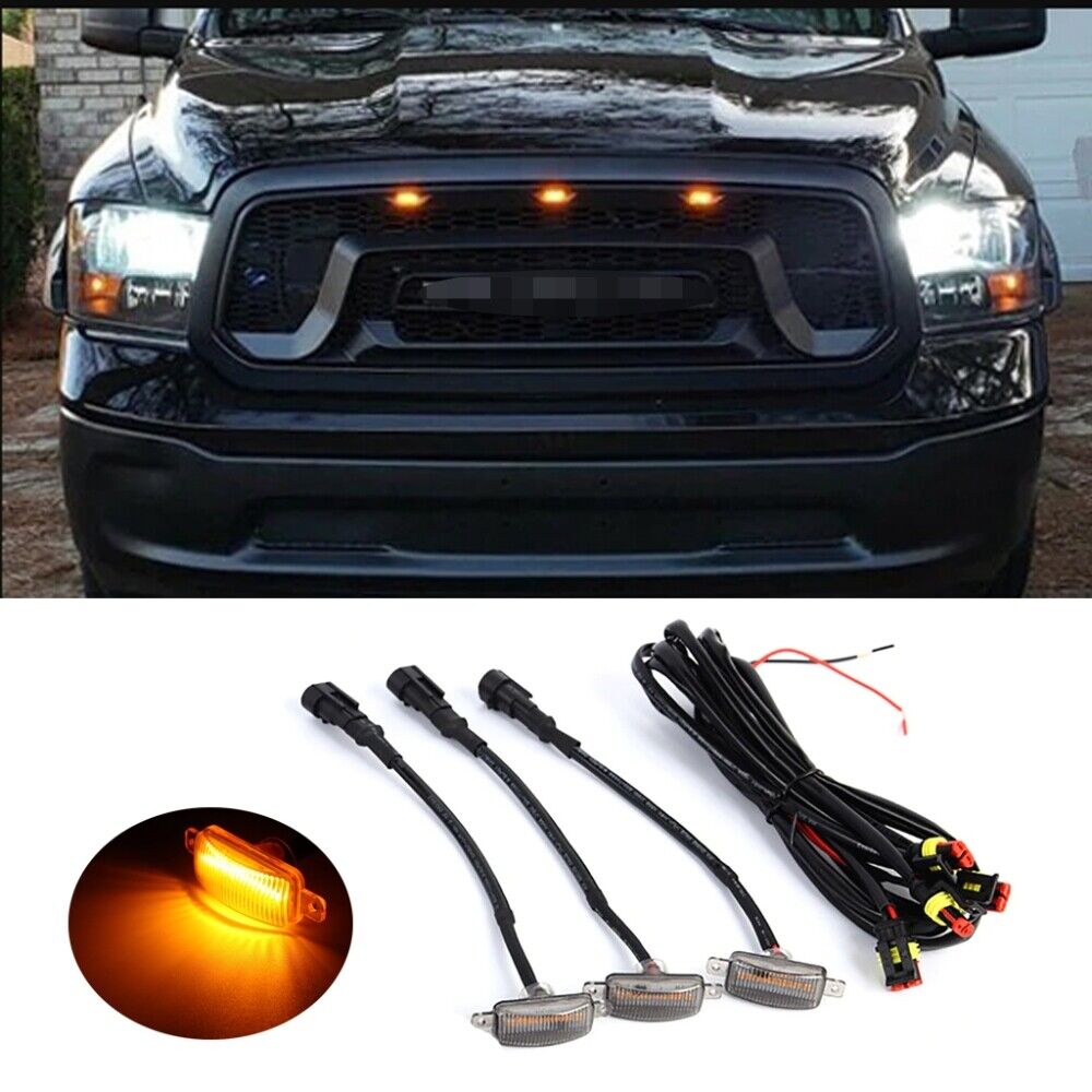 3pcs Raptor Style Amber LED Front Grille Running Lights For Dodge Ram 1500  2500