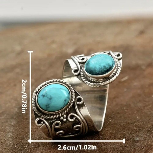 Turquoise & Aged Silver Bohemian Western Southwestern Wrap Ring NEW - Picture 3 of 5