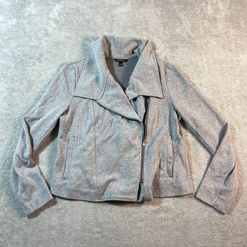 Giacca Banana Republic grigia tweed moto asimmetrica zip L elasticizzata biker moderna - Foto 1 di 12