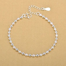 Women's 925 Sterling Silver Beaded Link Chain Foot Ankle Fashion Bracelet #AB33