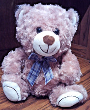 Teddy Bear Plush 10" Brown Stuffed Animal w/Plaid Ribbon Soft Toy-3 yrs  1007