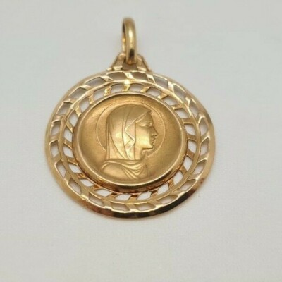 Pendentif En Or Jaune 18 Carats - 2,3 Grammes, Forme Ronde, Style Religieux, Occasion