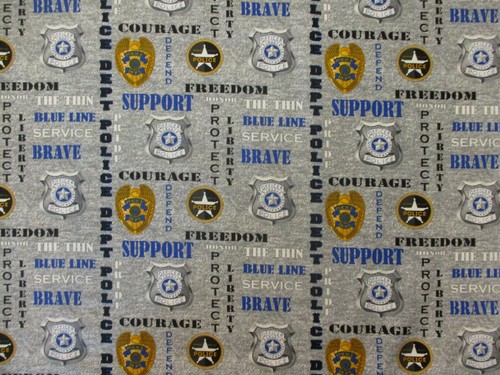 POLICE SHERIFF BADGES SUPPORT HONOR SEAL BADGE GRAY COTTON FABRIC FQ - Picture 1 of 6
