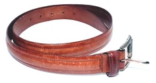 Fossil Mens Brown Genuine Leather Belt Size 90/38 1.5" Width Tarnished Buckle