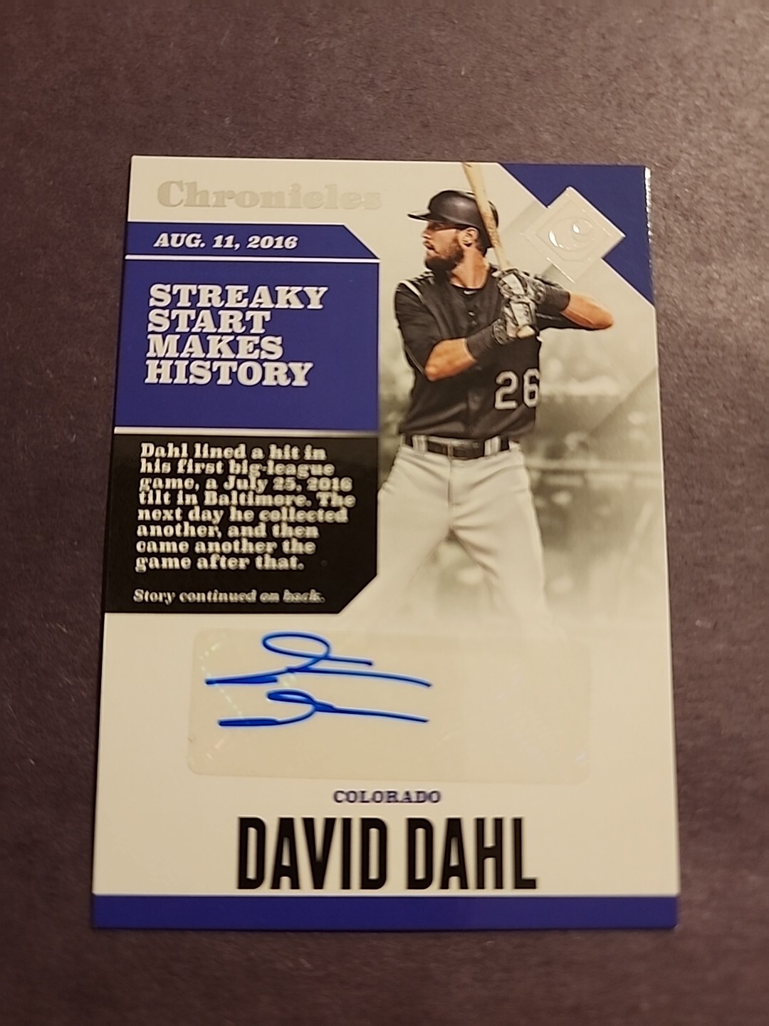 2017 Panini Chronicles Auto David Dahl RC #CA-DD Colorado Rockies
