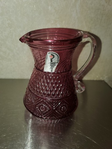 PILGRIM GLASS BENNINGTON CRANBERRY PITCHER WITH APPLIED HANDLE 4.5" TALL