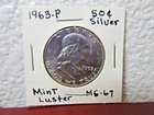 MINT LUSTER 1963-P Franklin Fifty Cent Piece / Half Dollar / Mint State 67