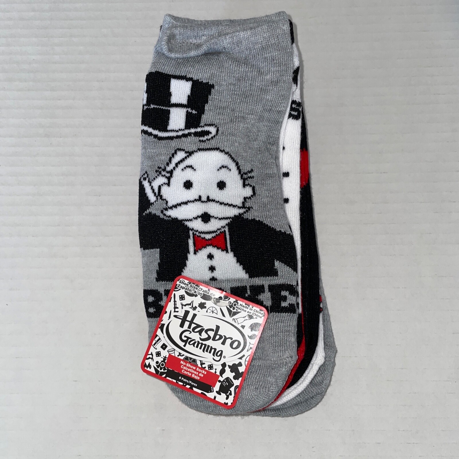 6 Pair Monopoly Game No Show Socks Size 4-10-image