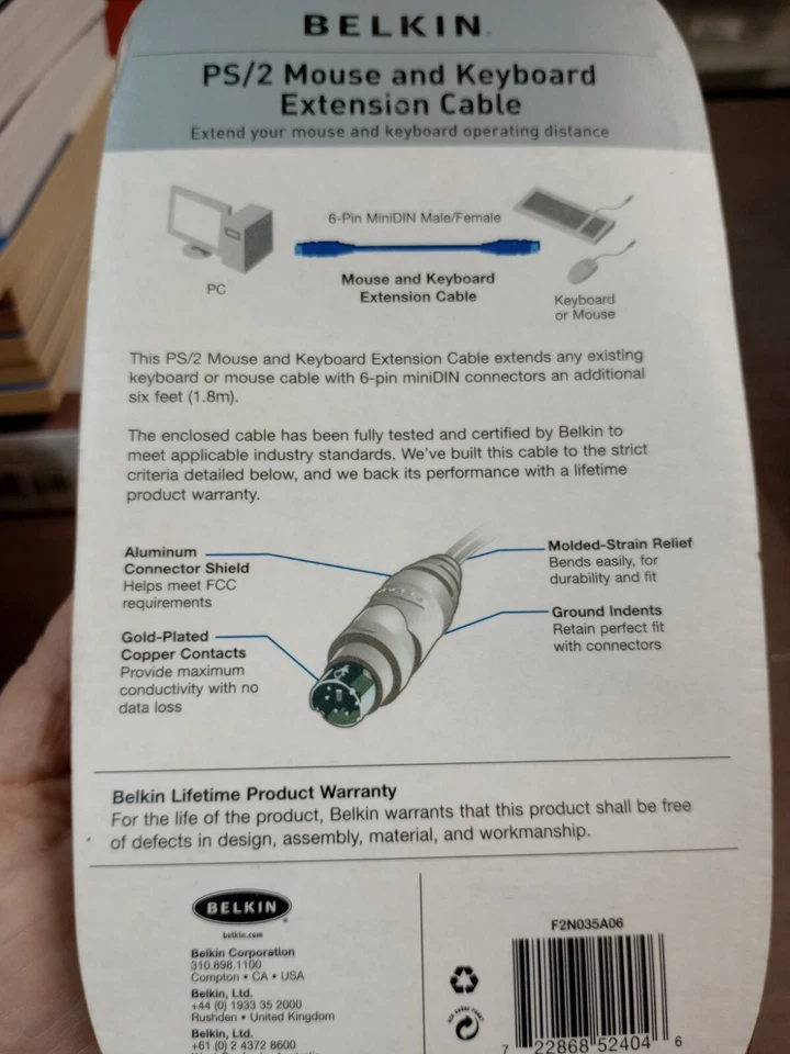 BELKIN PS/2 MOUSE AND KEYBOARD EXTENSION CABLE  6ft. 1.8m P97886(electc) - Image 2 of 4