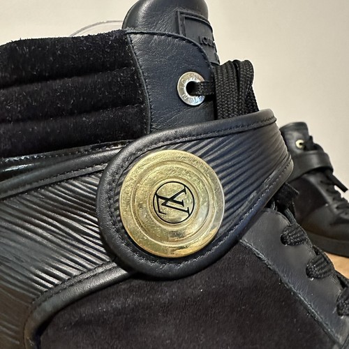 LOUIS VUITTON Black Postmark Epi Leather High Top Sneakers 39 Suede Wedge - Picture 7 of 23