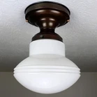 Vintage 30's Milk Glass Art Deco School House Ceiling Light Fixture 3 Available
