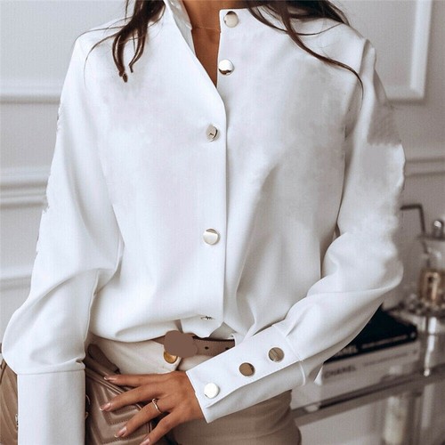 Tops Casual Long Sleeve Ladies Blouse Button Down T Shirt Women Loose Work US - Picture 4 of 11