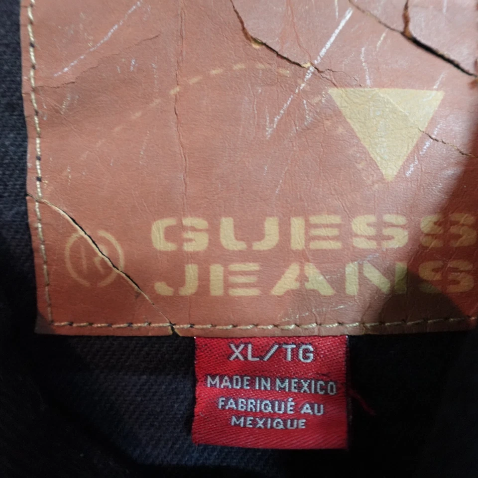 Chaqueta Guess Vintage Grande Negra Denim Tareas Granero Abrigo Foto 2 de 4
