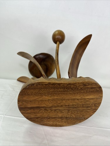Mid Century Modern Monkey Pod Wood Lily Flower Arrangement Hand Carved Koa - Picture 7 of 8