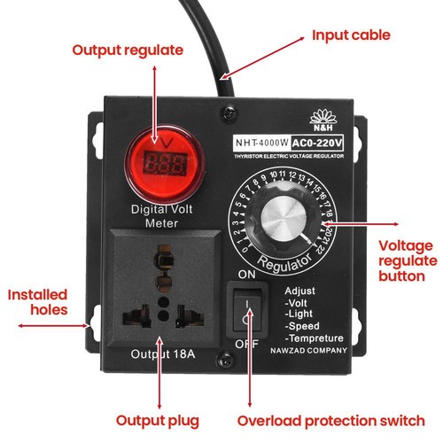 AC 220V 4000W Variable Voltage Regulator Speed Motor Fan Control Controller UK - Picture 10 of 14