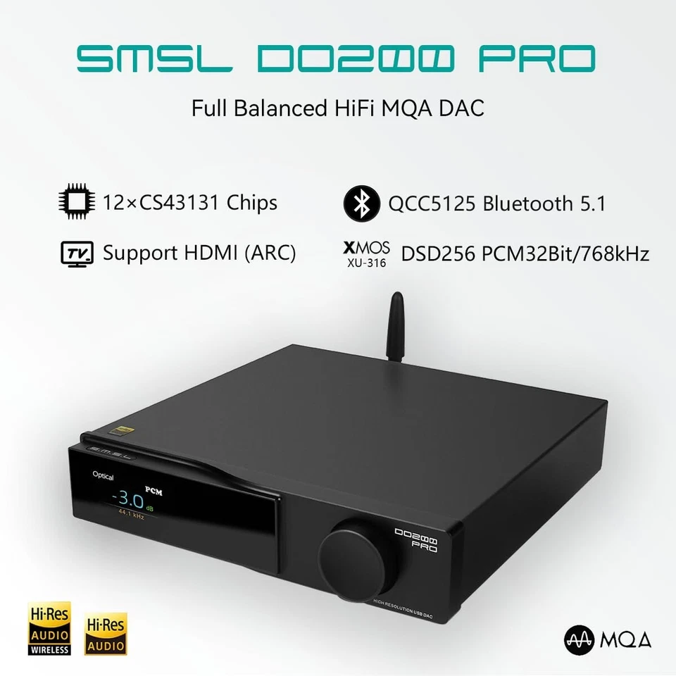 SMSL DO200PRO Decoder desktop bilanciato DAC 12xCS43131 XMOS XU-316 32 bit/768 kHz - Immagine 4 di 4