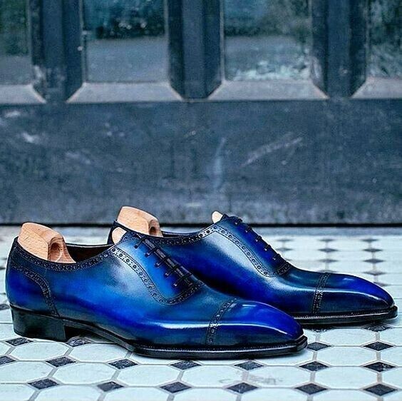 Handmade Men's Blue Leather Black Shaded Oxford Lace Up Dress Formal Shoes Men. Handmade Men's Blue Leather Black Shaded Oxford Lace Up Dress Formal Shoes Men.