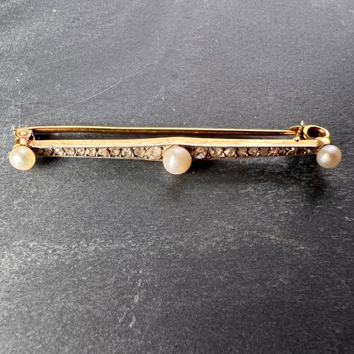 Natürliche weiße Perle und Diamant 18K Gelbgold Barrenbrosche - Bild 3 von 10