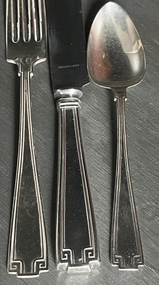 Cubiertos de ley etrusca Gorham. Tenedor de cena, cuchillo y cuchara. 3 piezas Foto 3 de 4